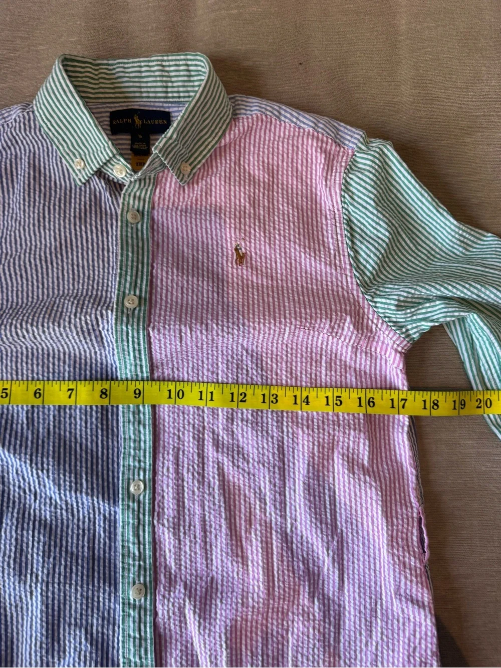 Ralph Lauren Girls Seersucker Shirt Dress Colorblock Stripe Button Front Size 16